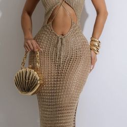 Gold Crochet Birthday Dress Size (med)