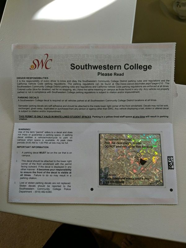 SWC parking permit