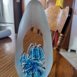 Vintage Art Glass Large Paperweight Windowed  

