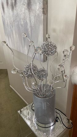 Crystal Ball Silver Metal Flower Table Lamp