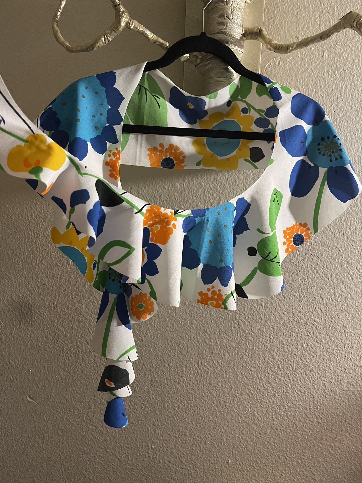 Ruffle Edge Floral Accent Scarf Shawl