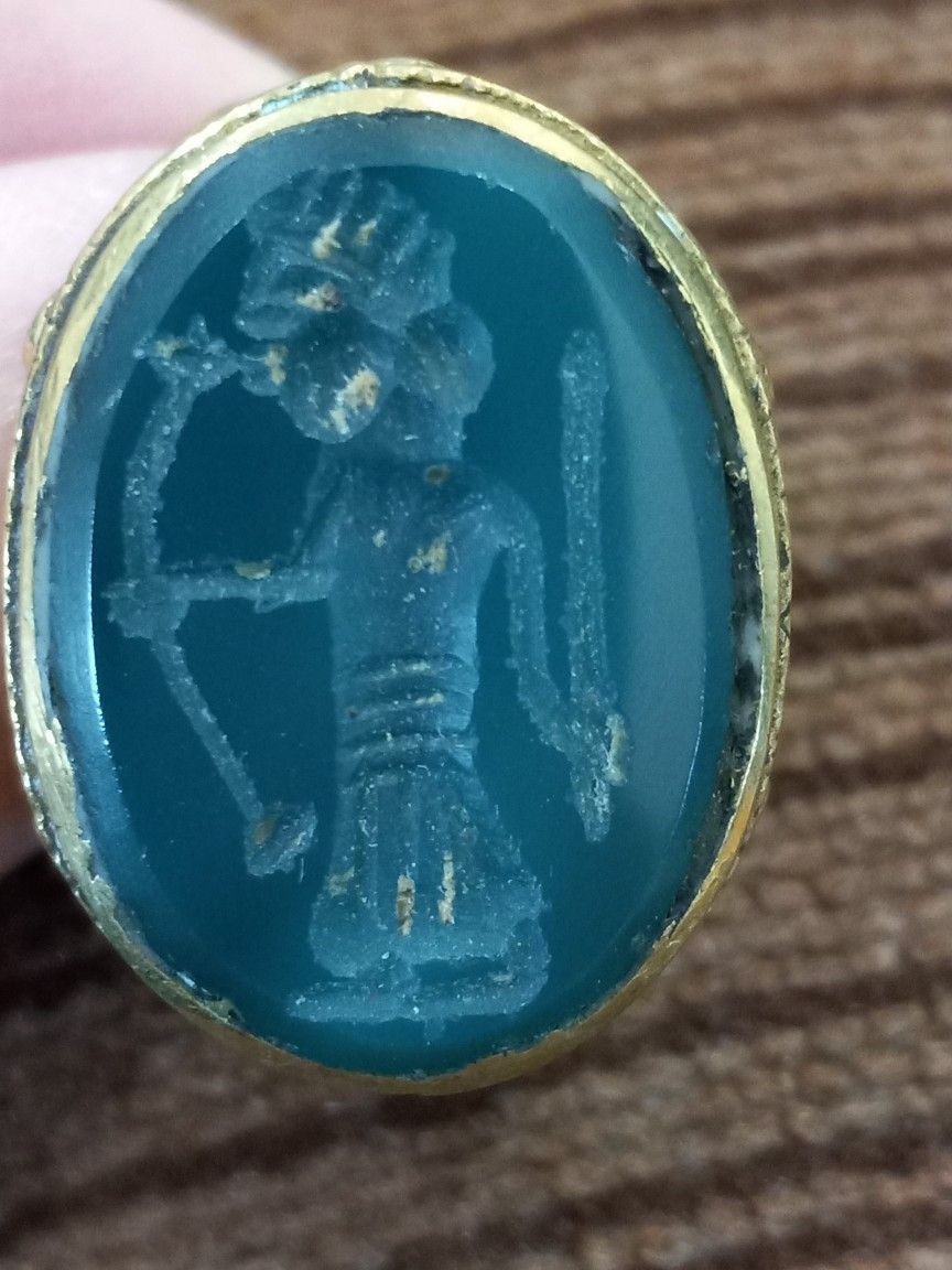 Antique Large Roman Intaglio Ring Bronze Mount Used