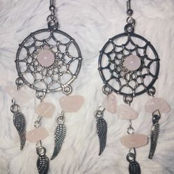 Dream Catcher  Earrings W/ Rose Quartz