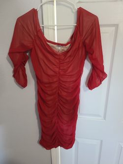 Red Mesh Long Sleeve Dress
