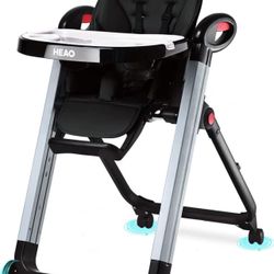 HEAO High Chair for Babies & Toddlers, Foldable Highchair with 7 Different Heights,5 Reclining Seat Position and 3-Setting Footrest, Detachable Trays 
