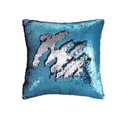 Sequin Pillow Cover Cushion Covers 16x16in Flip- Blue and silver