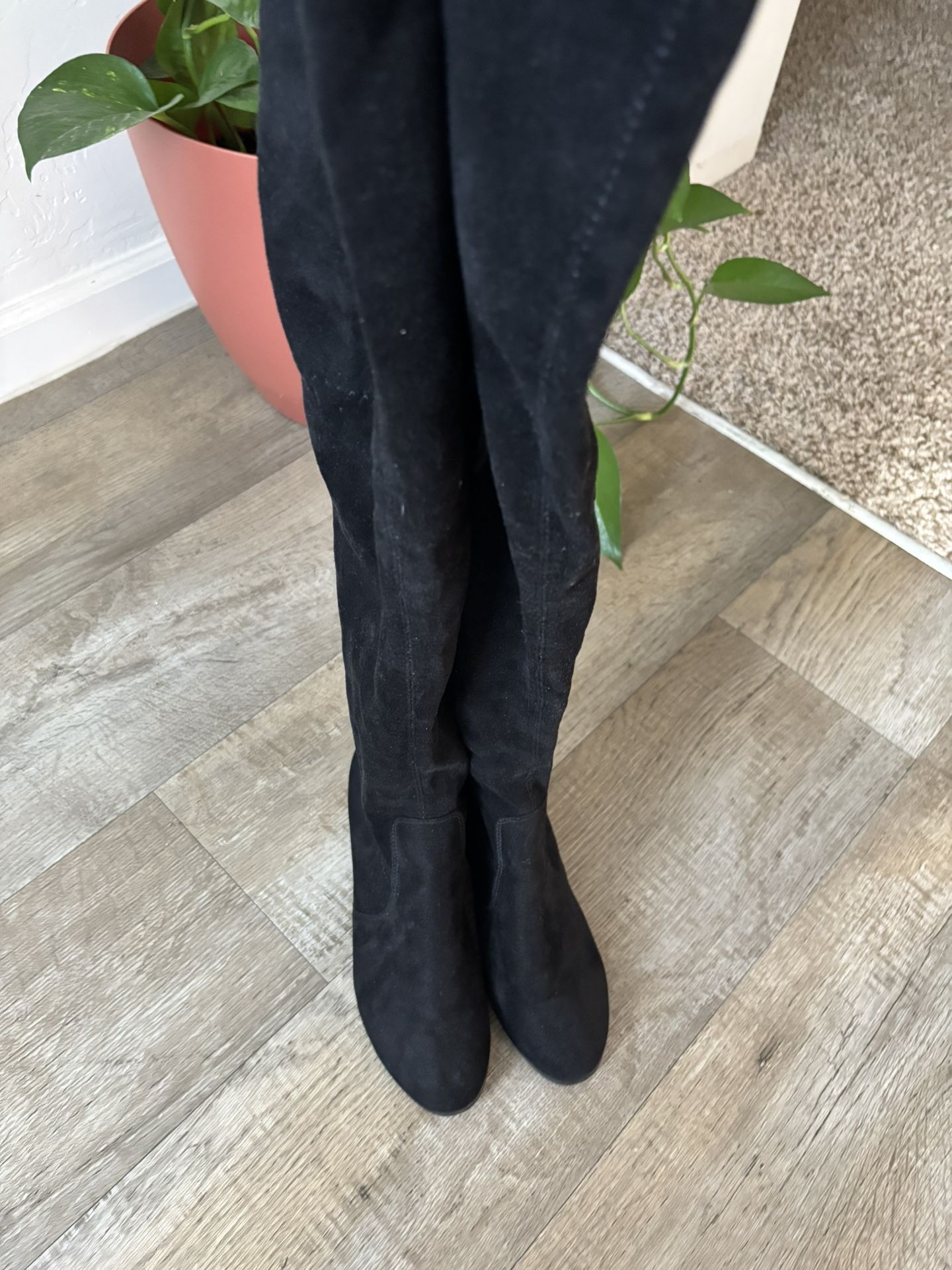Black Suede Thigh High Boots