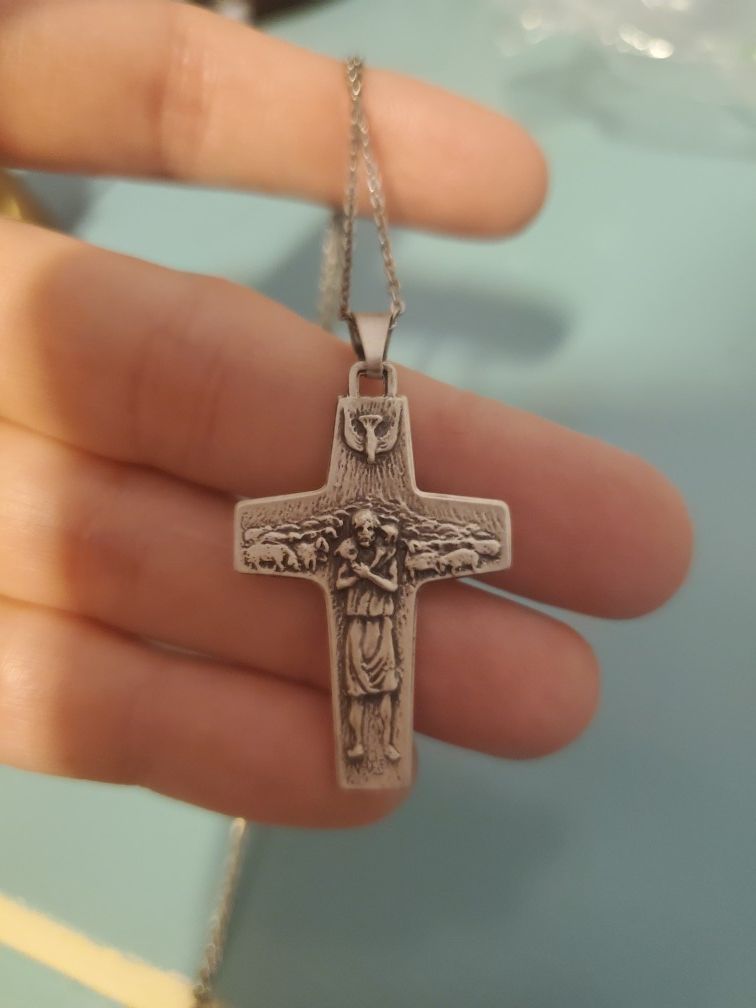 Pope Francis pectoral sterling silver cross and sterling silver chain