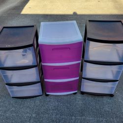 Sterilite 3 Drawer Plastic Organizer 2 Black & Clear - 1 Pink & White