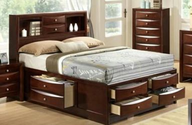 Brand new black or dark cherry queen storage bed frame only, mattress is extra