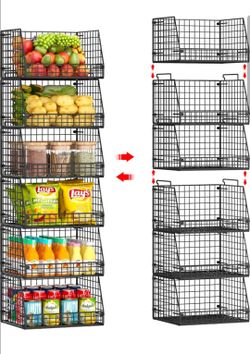 6 Pack Stackable Wire Baskets for Pantry,6 Pank Metal Pantry Organizer Storage Bins
