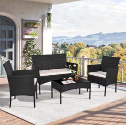 4 Piece Outdoor Patio Furniture Sets, Small Wicker Patio Conversation Furniture Rattan Chair Set wit