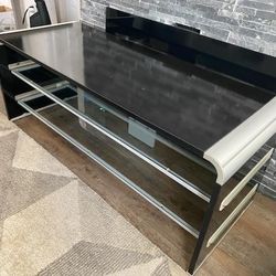 GOOD - Black/Silver TV Stand Or Coffee Table Or Entertainment Center With Glass Shelves