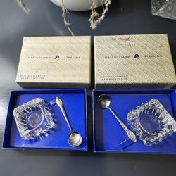 VINTAGE STERLING SILVER & CRYSTAL SALT SPOON