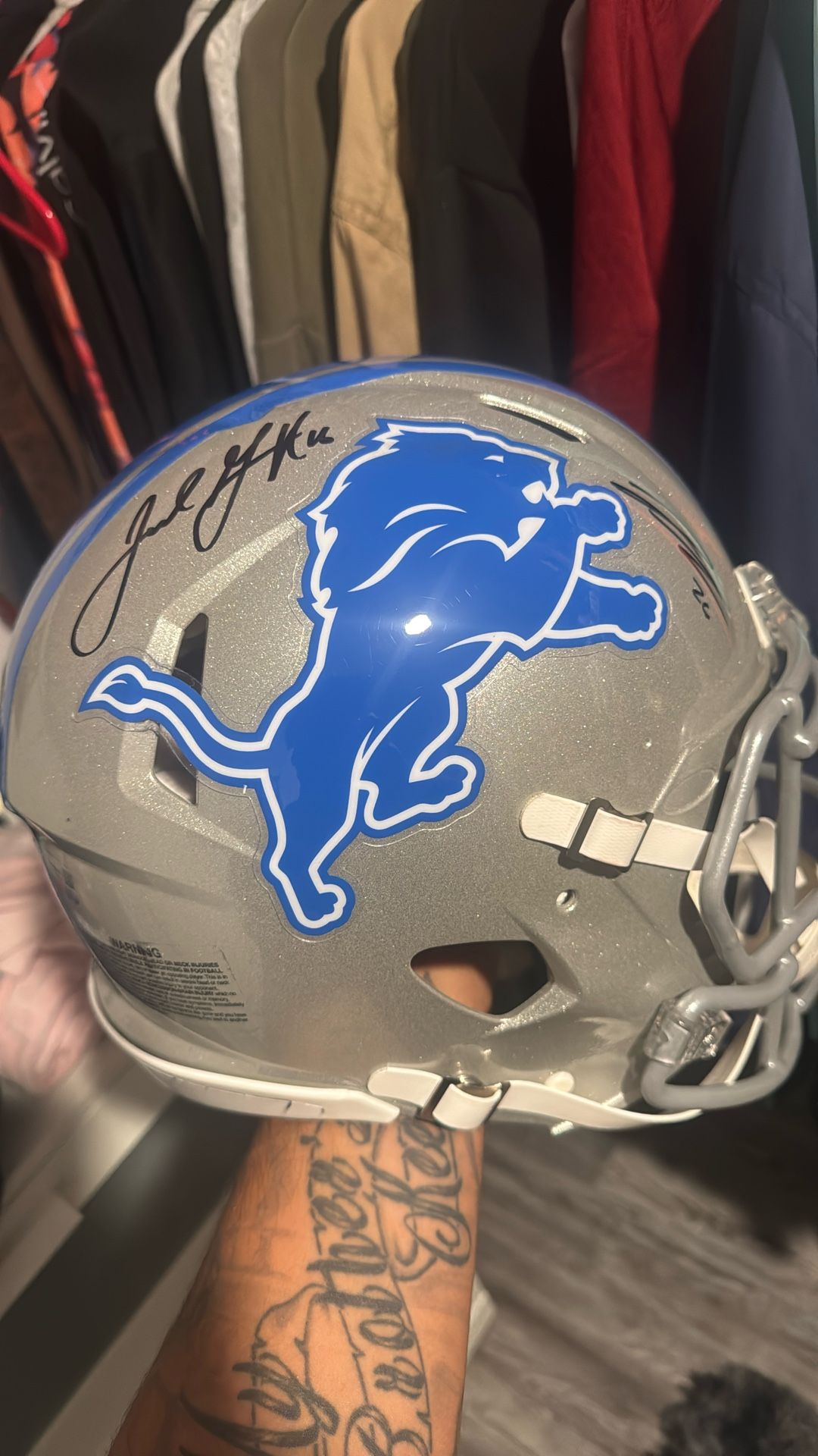 Authenticated Jared Goff And Ja Gibbs Signed Helmet