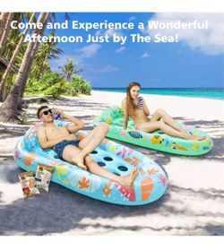 LUSARRYWILL 2 Pack Pool Floats Adult, 72"X42" Ultra Size with Headrest, Cooling Holes, Giant Pool Mats, MultiPurpose Inflatable Pool Float Lounger for