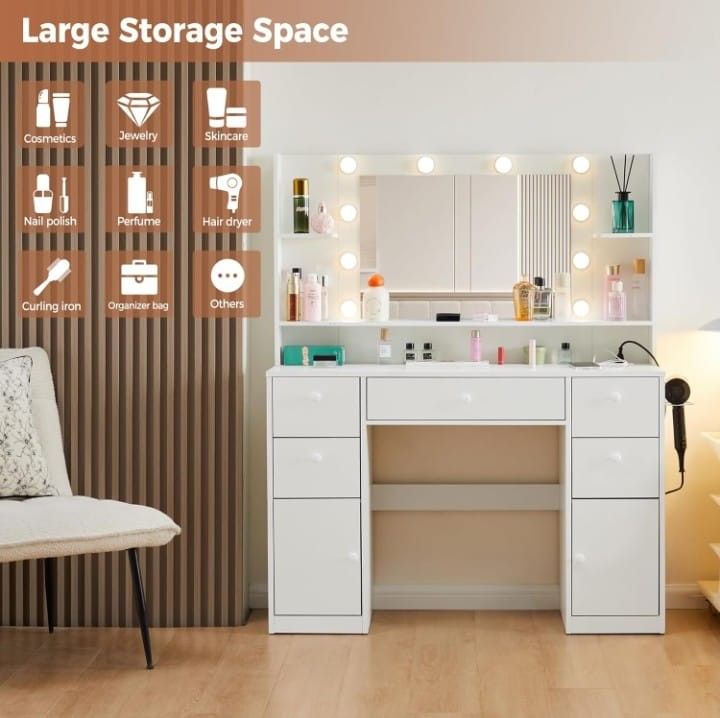 VANITY DESK WITH MIRROR LED LIGHTS