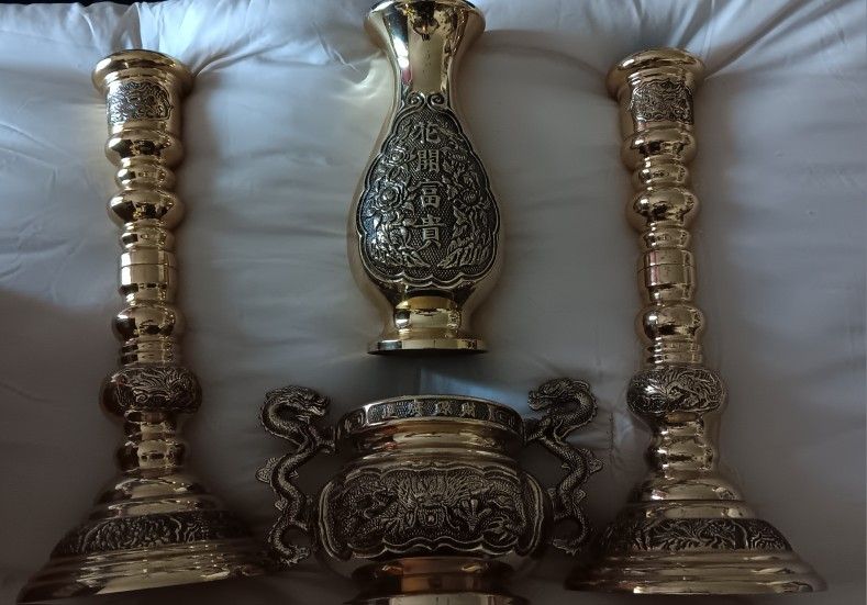 Vintage Solid Brass Ceremonial Incense Set