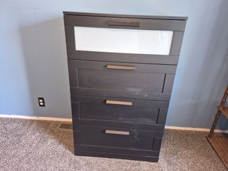 Dark Gray 4-Drawer Dresser with Glass Panel