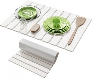 Stone Dish Drying Mat for Kitchen Counter 23.6 x 15.3 In White