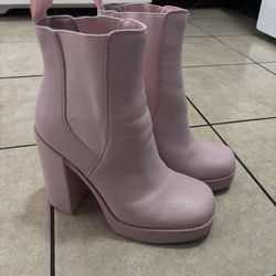 Steve Madden Pink Platform Ankle Boots Block Heel Pull On US Women's Size 6.5