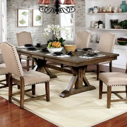 Brand New Rustic Light Oak 7pc Dining Table Set 