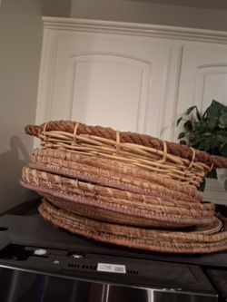 Set of Woven Wicker and Rattan Baskets