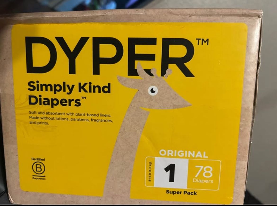 New Dyper Brand Diapers Sz 1 Box