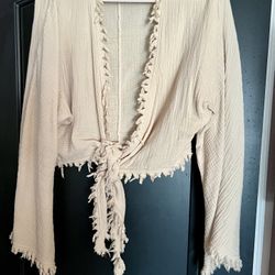 Beige Fringe Bell Sleeve Blouse