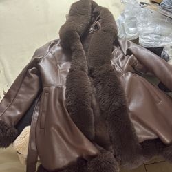 Chocolate Leather Fur Coat 