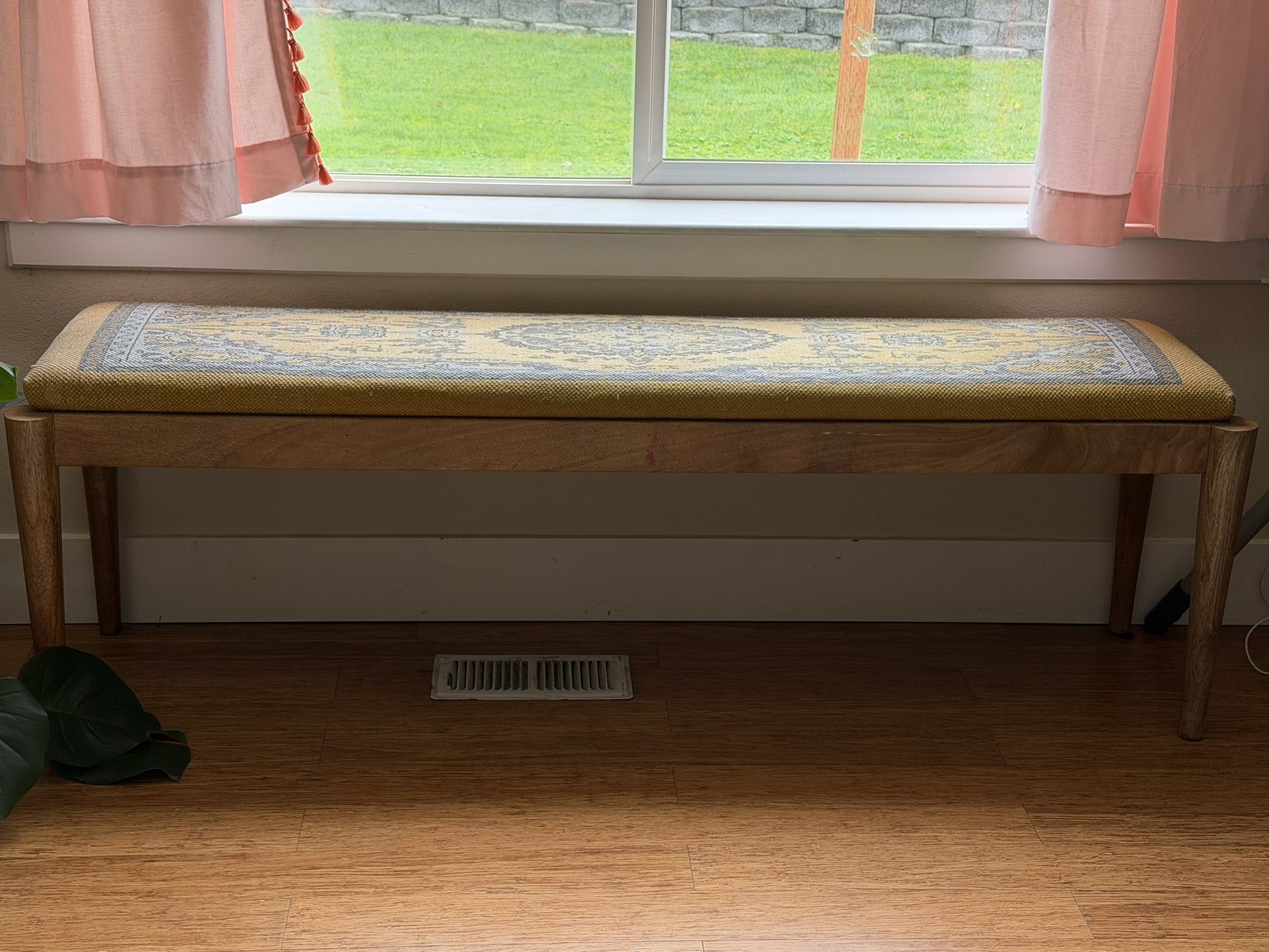 [FAST SALE!] Mid-Century Modern Wood Entryway Bench with Custom Cushion - Only $100