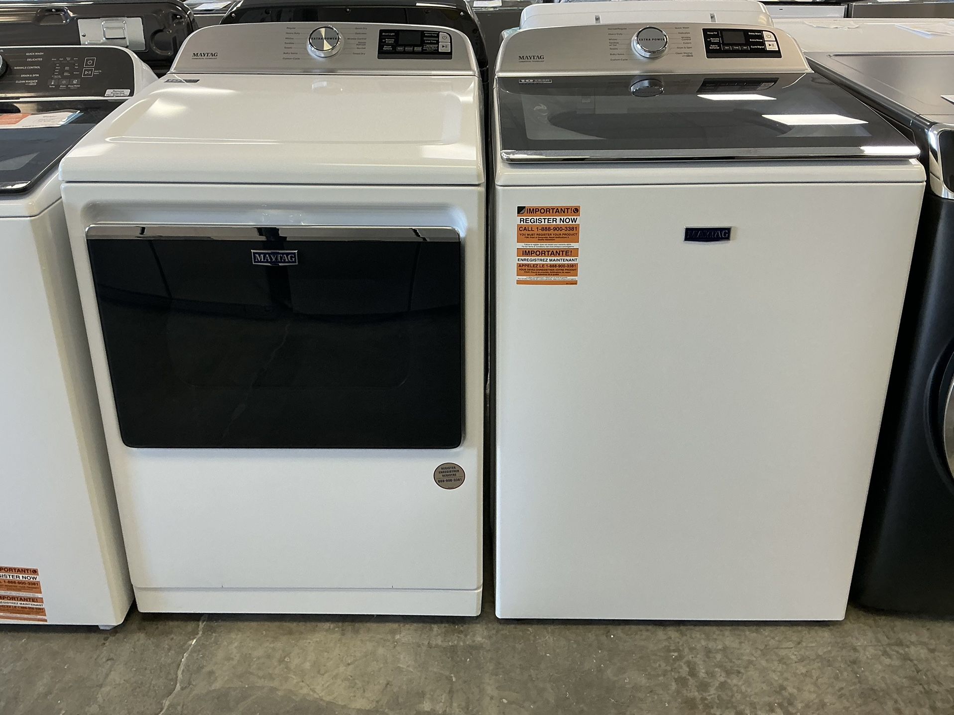 MAYTAG 5.3 cu. ft. Top Load Washer 7.4 cu. ft. 240 Volt Electric Vented Dryer w/ Hamper Door