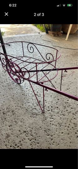 Purple Metal Wheelbarrow Plant Stand