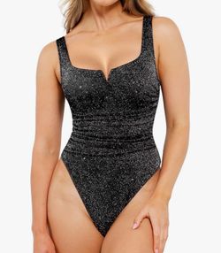 Popilush Sparkly Tops for Women - Square Neck Shapewear Bodysuit Tummy Control Sleeveless Body suit Going Out Tank Tops