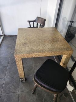 34 inch Square Faux Stone Laminated Table & 2 Chairs with Cushions