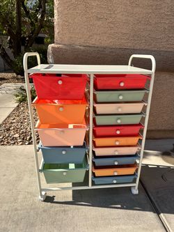 Pastel Rolling Storage Cart – 15 Drawers