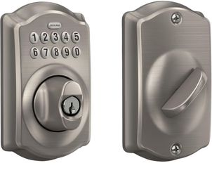 Schlage Electronic Keypad Deadbolt Lock Camelot Trim Satin Nickel
Retails $141