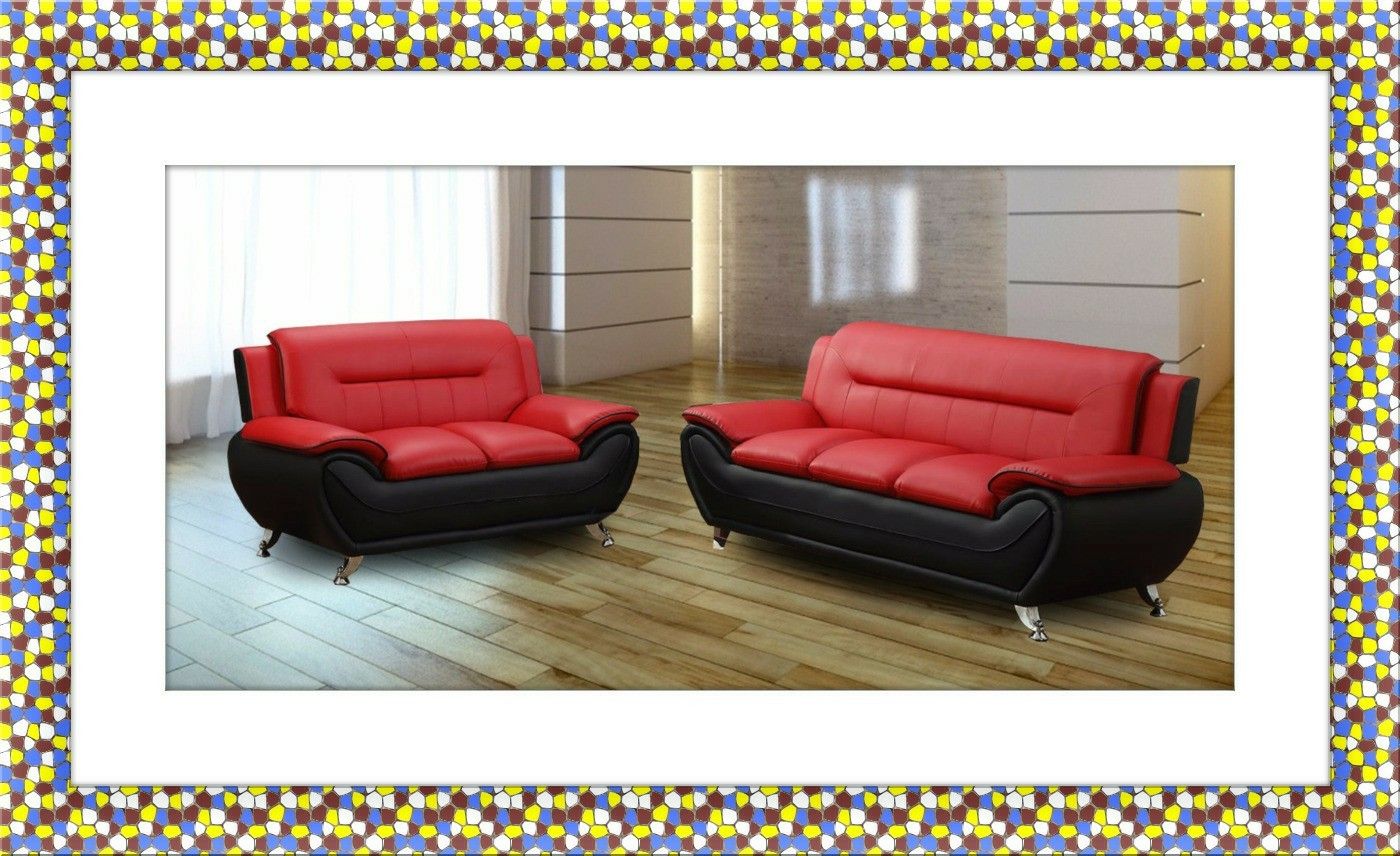 Black/red sofa and love seat two tone free shipping