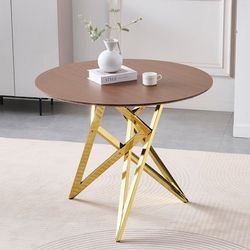 37 Inch Round Dining Table with Metal Legs, Small Kitchen Table for 2 to 4 People