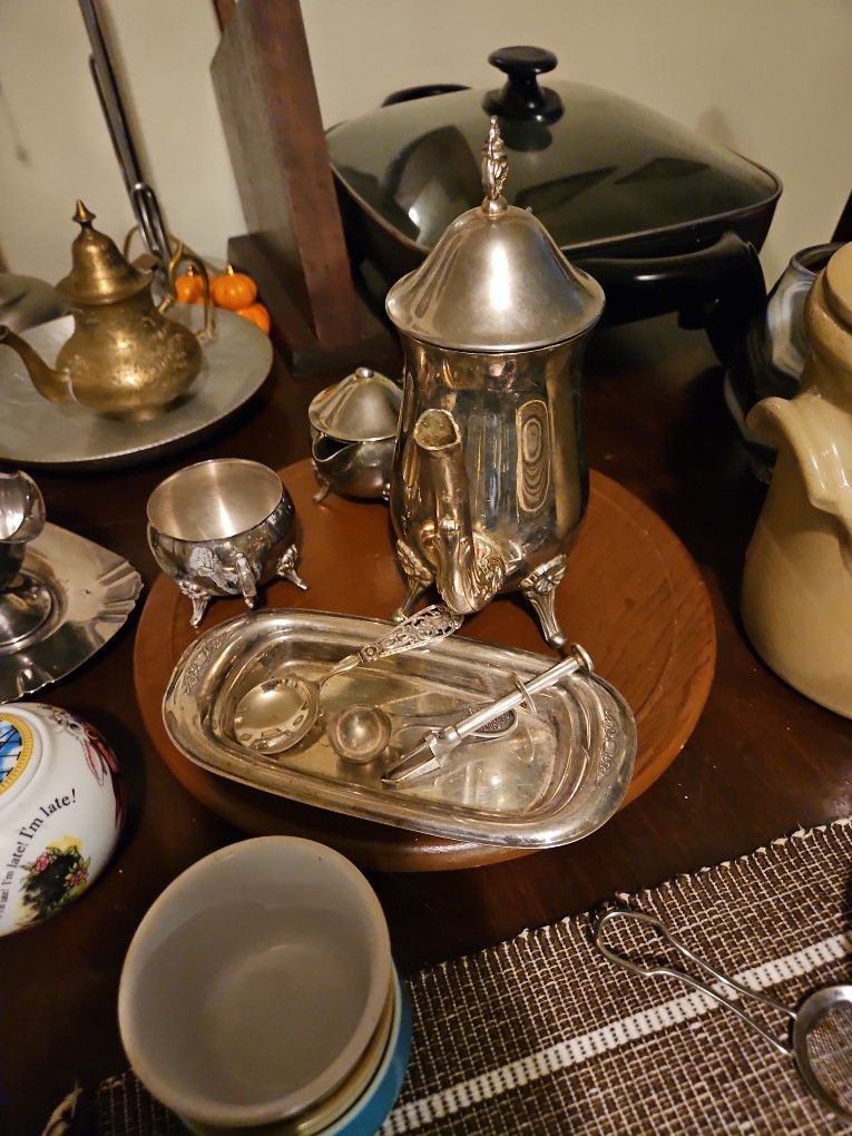 Sterling Silver Set. Crystal Bowl Chp Set. 3 Plys Sets Of China