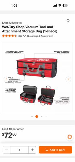 Milwaukee Wet/Dry Shop Vacuum Storage Bag