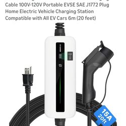 15A EV Charger Level 1 NEMA5-15P ev Charging Cable 100V-120V Portable EVSE SAE J1772 Plug Home Electric Vehicle Charging Station Compatible with All E