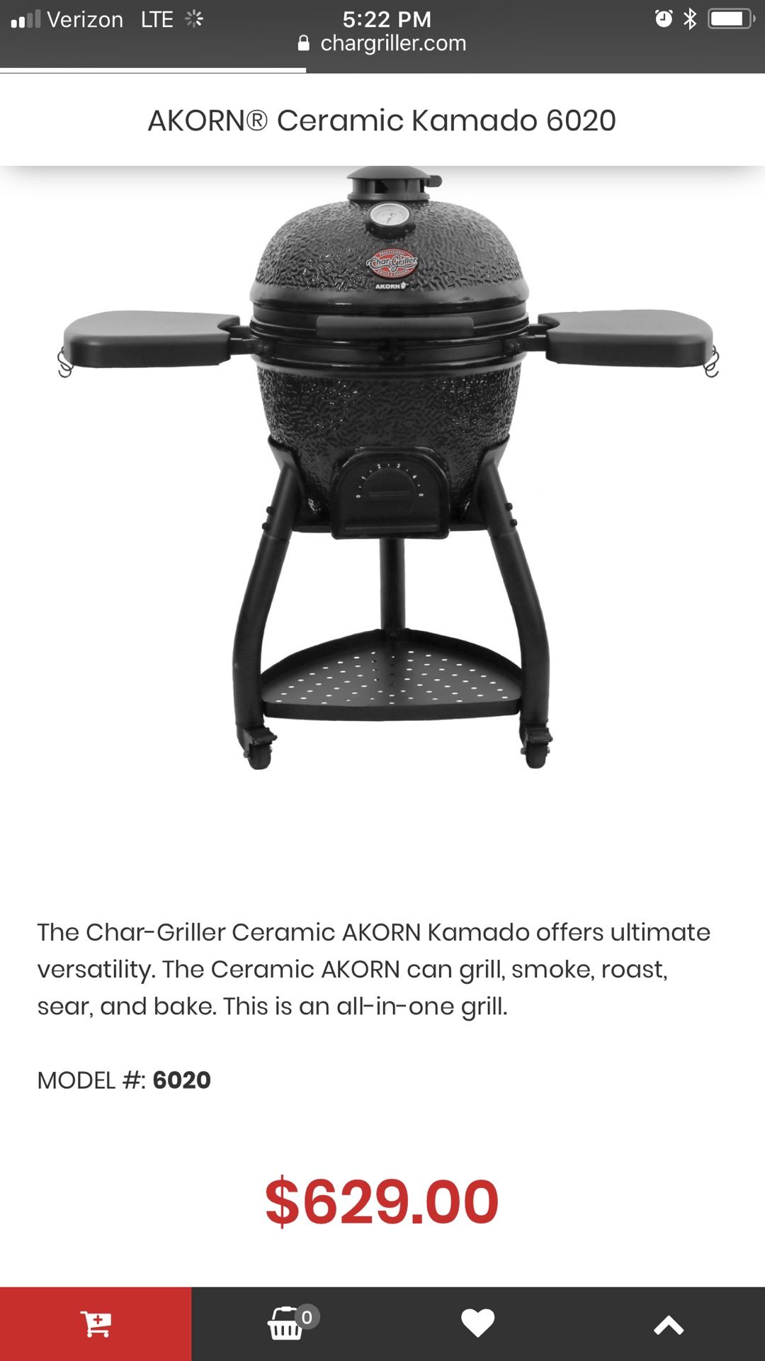 The Char-Griller Ceramic AKORN Kamado grill (brand new)