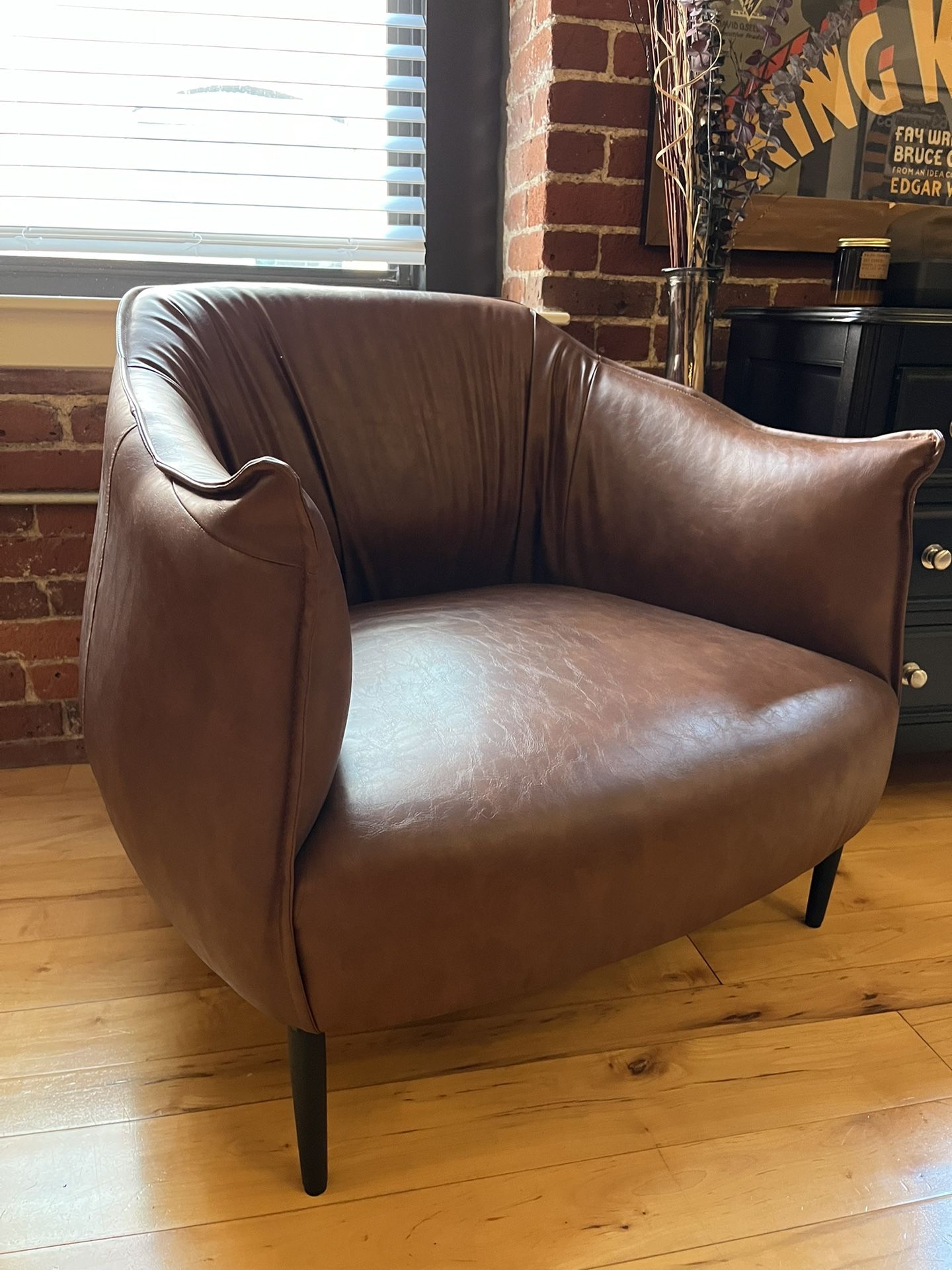 Faux Brown Leather Side Chair