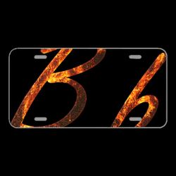 License Plate Novelty Car Front Letter B Fire Embers Lava Font