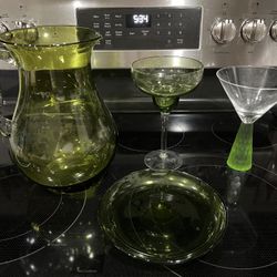 Beautiful Green Pitcher With Glasses and small plate