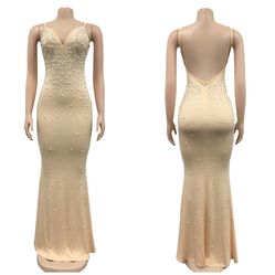 Fashion Maxi Dress Rhinestones And Beads Details New Size XL Strech Material.