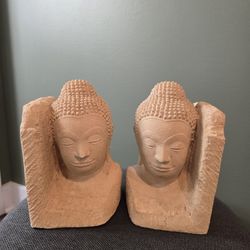 Pair of Buddha Heads Terracota Bookends