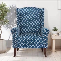 Modern Accent Chair High Back Wooden Legs, Sofa Chair for Living Room, Bedroom, Home Office, Blue
