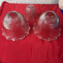 Vtg Holophane Ribbed Glass Lamp Shade Ruffled Scalloped Edge Light Fixture.